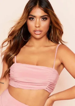 Tops*Missy Empire Anna Ruched Strappy Crop Top Rose