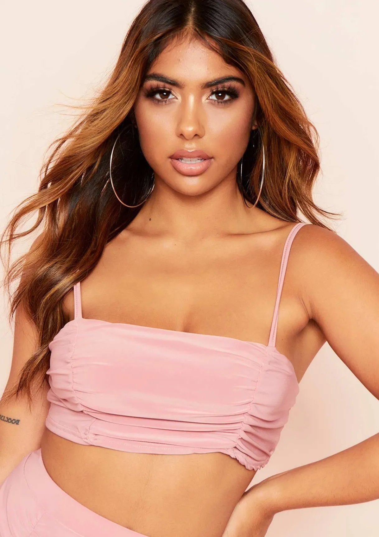 Tops*Missy Empire Anna Ruched Strappy Crop Top Rose
