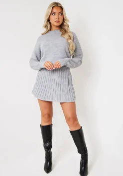Knitwear|Co-Ords*Missy Empire Annie High Neck Knitted Jumper Light Grey