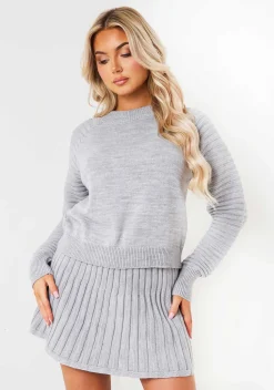 Knitwear|Co-Ords*Missy Empire Annie High Neck Knitted Jumper Light Grey