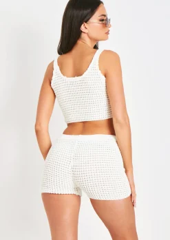 Shorts|Knitwear*Missy Empire Antonia Crochet Knit Shorts Ivory