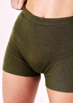 Shorts|Loungewear*Missy Empire Arden Knit Ribbed Shorts Olive