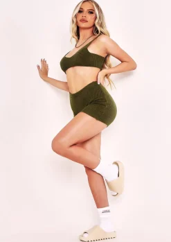 Shorts|Loungewear*Missy Empire Arden Knit Ribbed Shorts Olive