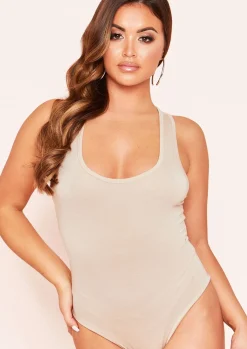 Tops|Bodysuits*Missy Empire Ariyah Basic Jersey Bodysuit Beige