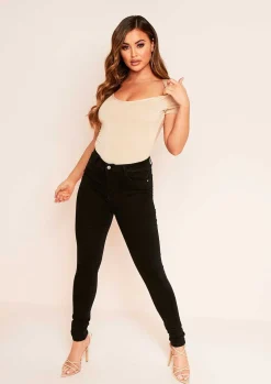Jeans|Denim*Missy Empire Arna Denim 5 Pocket Black Wash Skinny Jeans