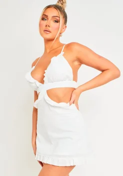 Mini Dresses|Casual Dresses*Missy Empire Asha White Linen Frill Cut Out Smock Dress