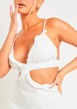 Mini Dresses|Casual Dresses*Missy Empire Asha White Linen Frill Cut Out Smock Dress