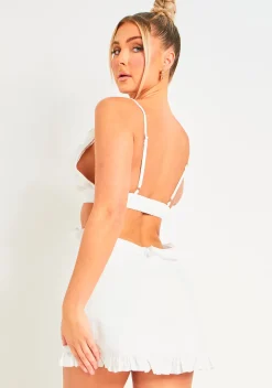 Mini Dresses|Casual Dresses*Missy Empire Asha White Linen Frill Cut Out Smock Dress