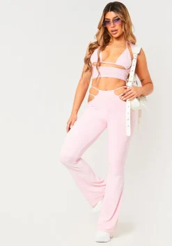 Rave Outfits|Trousers*Missy Empire Ashleen Double Layer Slinky Cut Out Trousers Pink