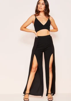 Co-Ords*Missy Empire Ashley Black Bralet Split Trouser Co-ord Set