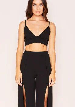 Co-Ords*Missy Empire Ashley Black Bralet Split Trouser Co-ord Set