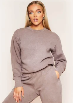 Airport Vibin'|Tracksuits*Missy Empire Ashley Washed Oversized Sweatshirt Mocha