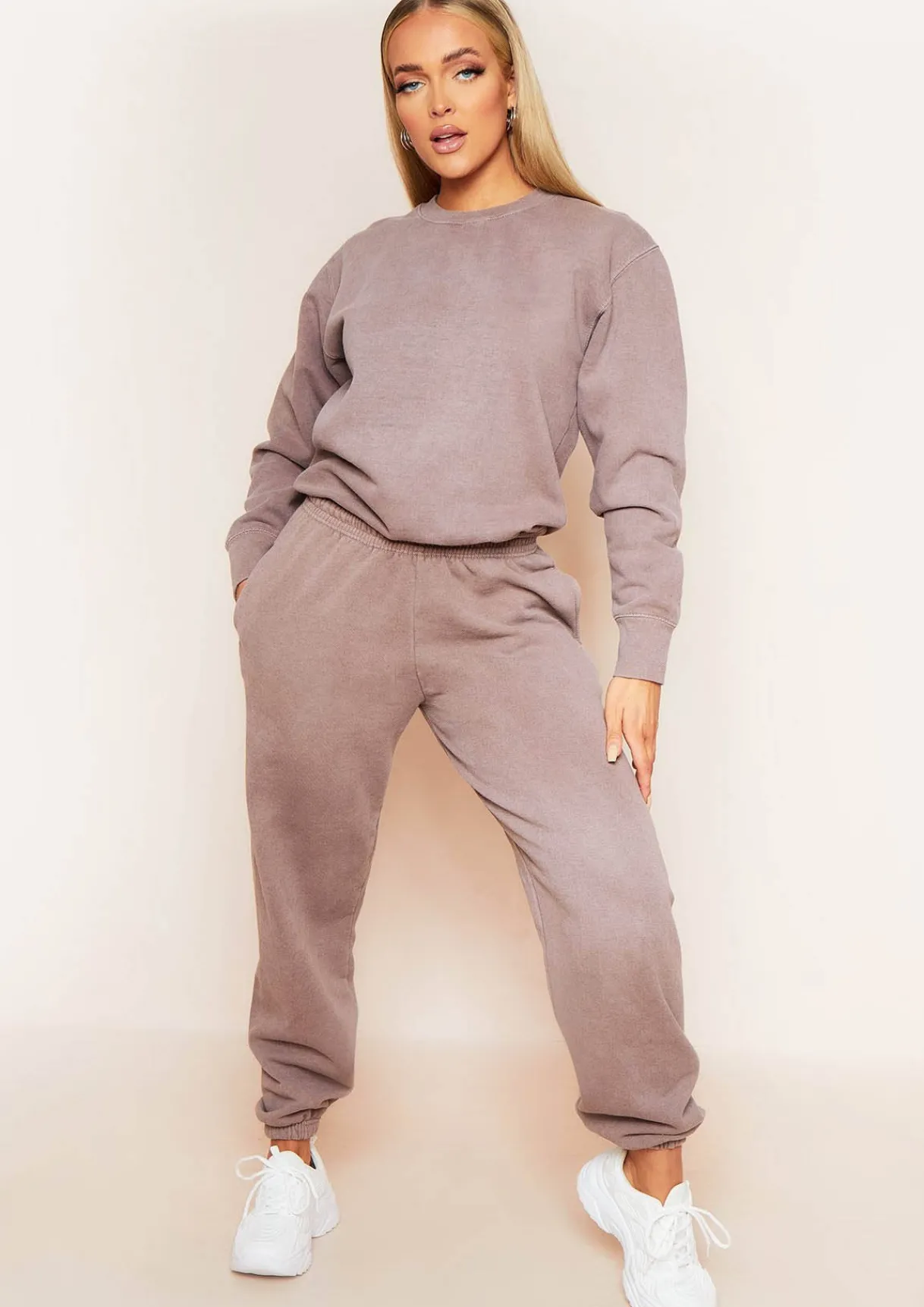 Airport Vibin'|Tracksuits*Missy Empire Ashley Washed Oversized Sweatshirt Mocha