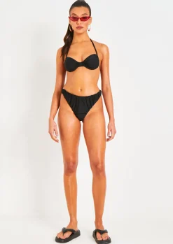 Swimwear|Beachwear*Missy Empire Aston Ruched Bikini Thong Black