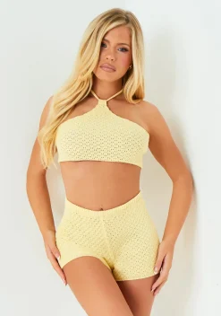 Tops|Co-Ords*Missy Empire Ava Yellow Knitted Halter Neck Top