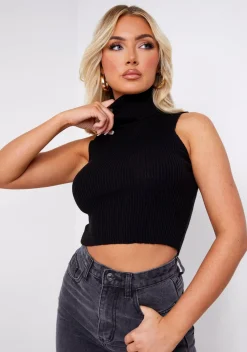 Tops|Knitwear*Missy Empire Avril High Neck Knitted Vest Black