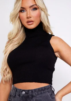 Tops|Knitwear*Missy Empire Avril High Neck Knitted Vest Black