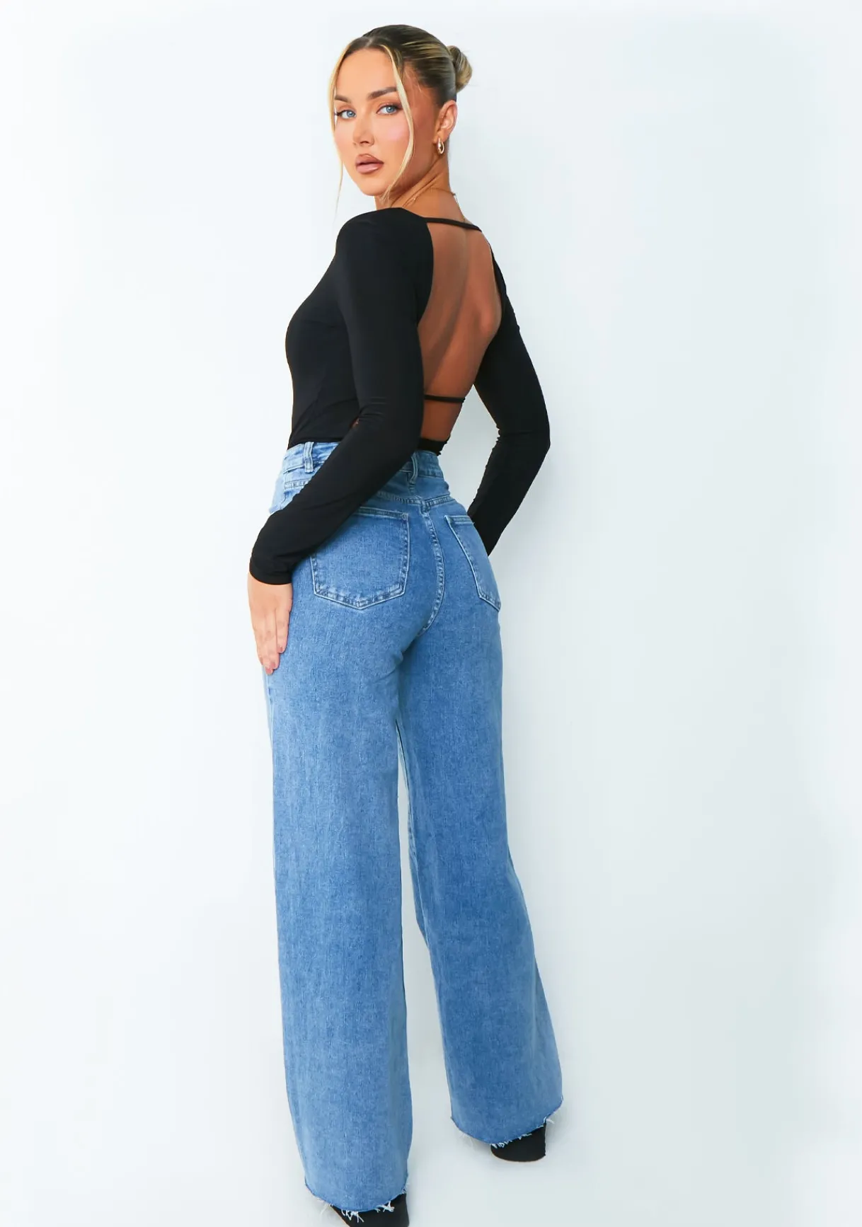 Tops|Bodysuits*Missy Empire Bailey Black Square Neck Long Sleeve Slinky Bodysuit