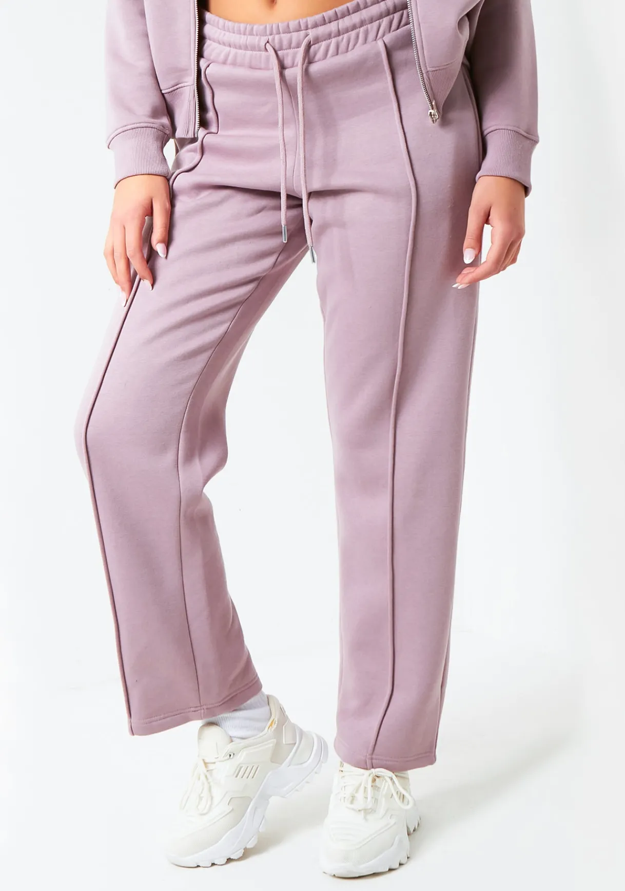 Airport Vibin'|Tracksuits*Missy Empire Bailey Purple Seam Detail Wide Leg Joggers Mauve