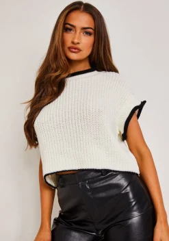 Tops|Knitwear*Missy Empire Beatrix & Black Cropped Knitted Jumper Vest White