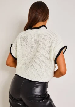 Tops|Knitwear*Missy Empire Beatrix & Black Cropped Knitted Jumper Vest White