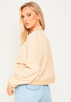 Airport Vibin'|Coats & Jackets*Missy Empire Becca Button Up Cropped Bomber Jacket Beige