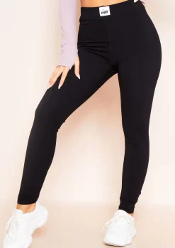 Gym Bottoms|Leggings*Missy Empire Bella Missy Sport Tab Logo Thick Gym Leggings Black