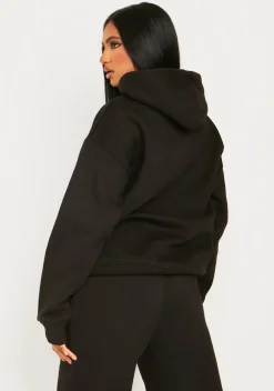 Airport Vibin'|Tracksuits*Missy Empire Bella Black Ski Paradise Embroidered Oversized Hoodie