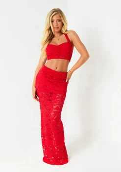 The Party Edit|Tops*Missy Empire Bella Red Lace Halterneck Top