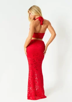 The Party Edit|Tops*Missy Empire Bella Red Lace Halterneck Top