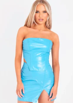 Rave Outfits|Skirts*Missy Empire Belle PU Wrap Skirt Blue