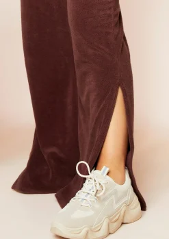 Airport Vibin'|Tracksuits*Missy Empire Belle Velour Split Hem Joggers Chocolate