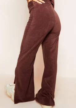 Airport Vibin'|Tracksuits*Missy Empire Belle Velour Split Hem Joggers Chocolate