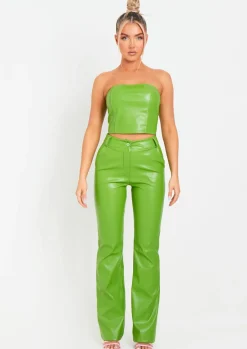 Rave Outfits|Trousers*Missy Empire Beth High Waisted Faux Leather Trouser Lime Green
