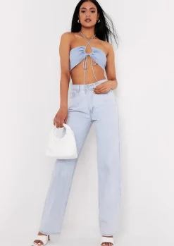 Tops*Missy Empire Bexli Cross Strap Ruched Bralet Blue