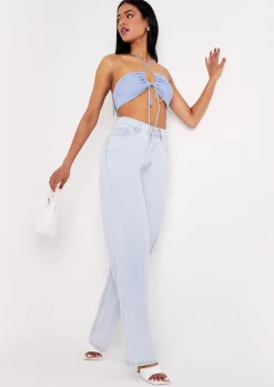 Tops*Missy Empire Bexli Cross Strap Ruched Bralet Blue