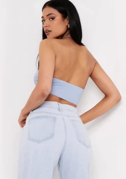 Tops*Missy Empire Bexli Cross Strap Ruched Bralet Blue