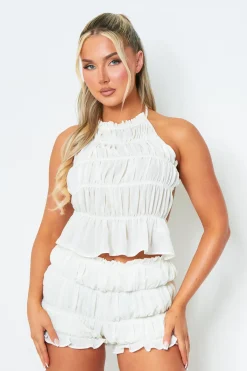 Tops|Co-Ords*Missy Empire Billie Ivory Frill Halterneck Top