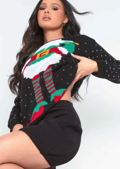 Knitwear*Missy Empire Elf Knitted Christmas Jumper Black