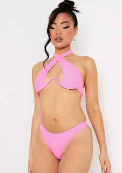 Swimwear|Beachwear*Missy Empire Bonita Underwired Halterneck Bikini Top Pink