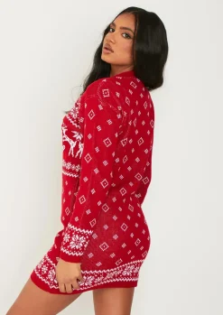 Knitted Dresses|Mini Dresses*Missy Empire Bridget Red Knitted Reindeer Mini Dress