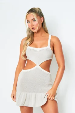 Mini Dresses|Party Dresses*Missy Empire Brogan Beige Waist Cut Out Ruffle Mini Dress