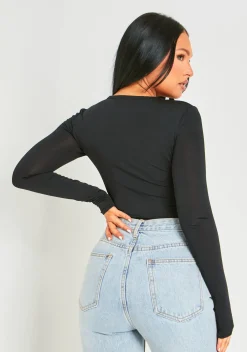 Rave Outfits|Tops*Missy Empire Bronte Black Cut Out Asymmetric Long Sleeve Bodysuit