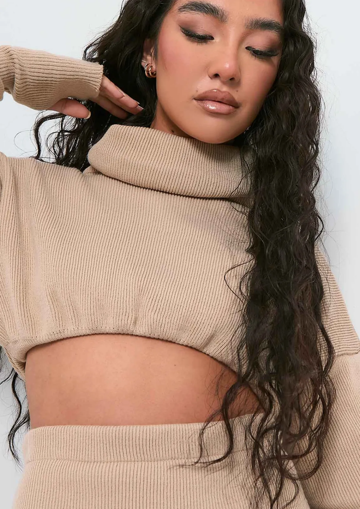 Knitwear|Co-Ords*Missy Empire Brylee Cropped Knitted Jumper Co-ord Beige