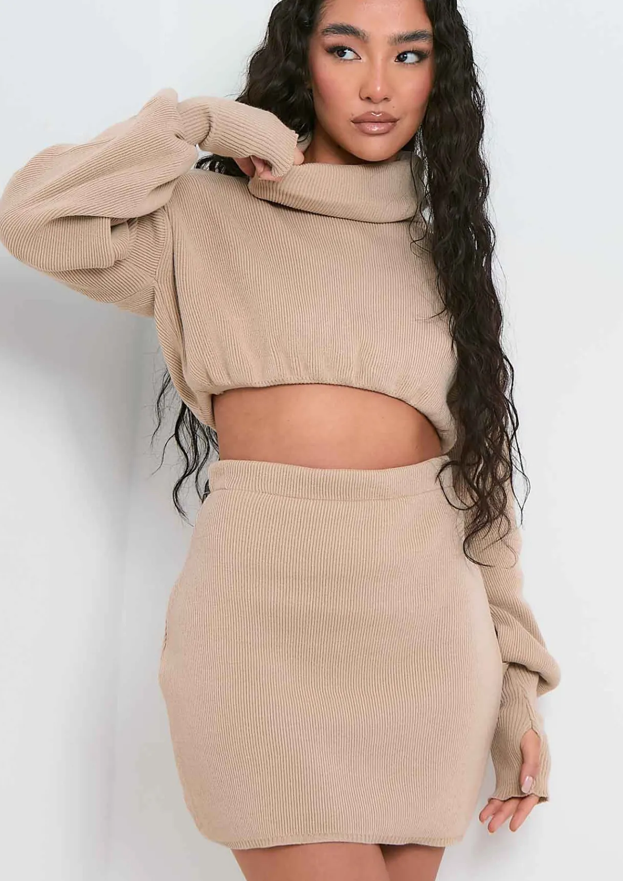 Knitwear|Co-Ords*Missy Empire Brylee Cropped Knitted Jumper Co-ord Beige