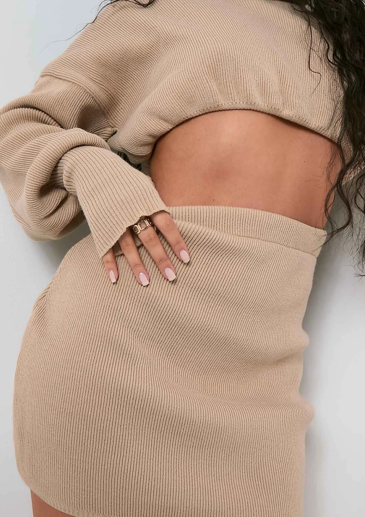 Knitwear|Co-Ords*Missy Empire Brylee Cropped Knitted Jumper Co-ord Beige