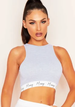 Airport Vibin'|Tops*Missy Empire Brynn Missy Branded Racer Crop Top Grey