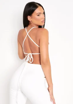 Tops*Missy Empire Cally Ivory Asymmetric Tie Back Crop Top