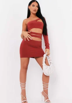 Mini Dresses|Party Dresses*Missy Empire Cambria Burnt Orange One Sleeve Cut Out Mini Dress