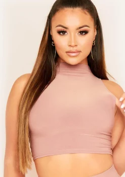 Tops|Basics*Missy Empire Camila High Neck Cropped Racer Crop Top Mocha